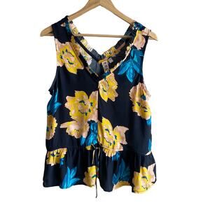 Anthropologie Dolan Pergola Navy Silk Floral Sleeveless Blouse S